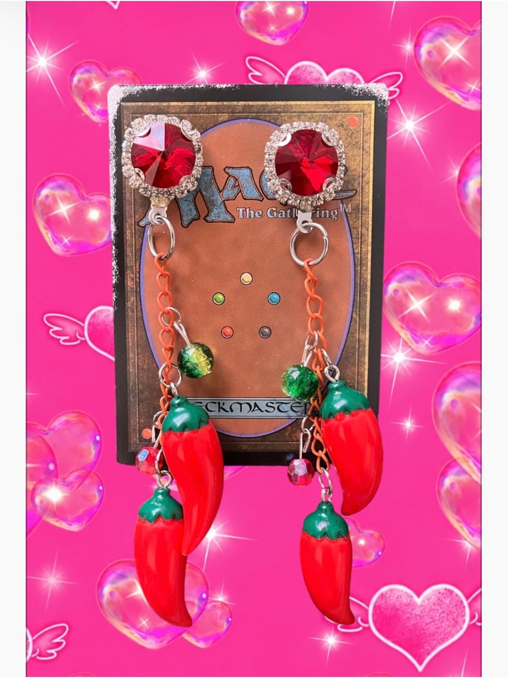 Bold Red Chili Drop Earrings with Green Accents - Women Jewelry